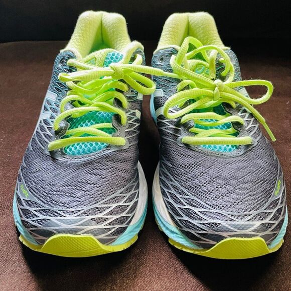Excellent ASICS GEL NIMBUS 18 Grey Turquoise Lime Womens 7.5 US Medium 39 EUR - Picture 7 of 13
